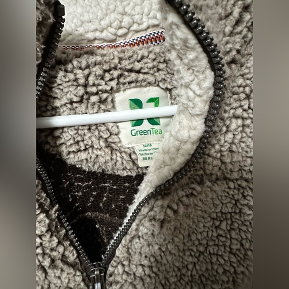Green Tea Sherpa Fleece Jacket Womens Charcoal Gray Soft Outdoor 1/4 Zip - Picture 2 of 5